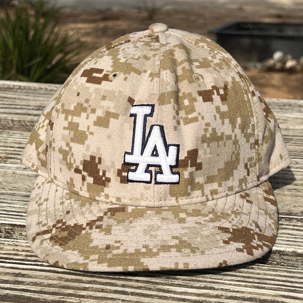 New Era 59FIFTY LA Dodgers Hat 7 | Tan Camo Armed Forces Day On-Field Fitted Cap